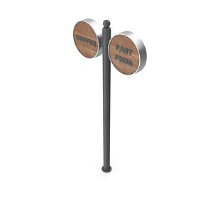 Metal-legged Street Sign with Wooden Panels Sidewalk-mounted 3D model