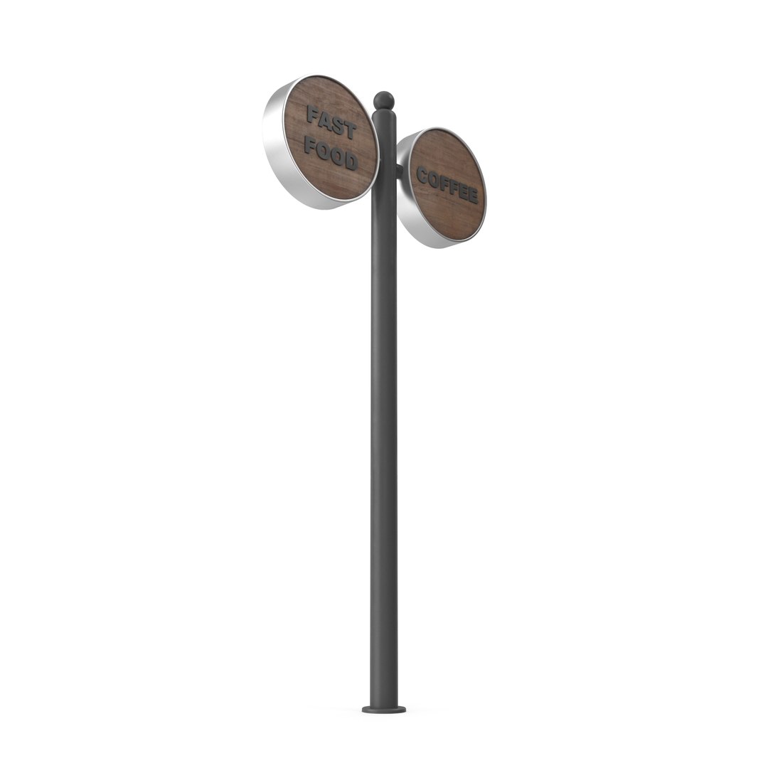 Metal-legged Street Sign With Wooden Panels Sidewalk-mounted 3D Model ...