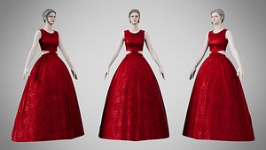 3D Dress 32 Crimson Velvet With Design
