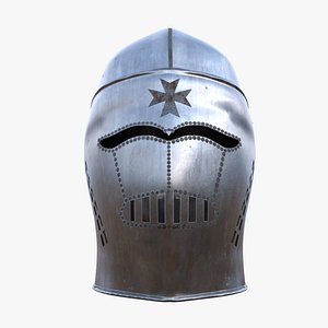 Medieval Great Helm Crusader Knight Helmet Low Poly PBR 3D Model 3D model