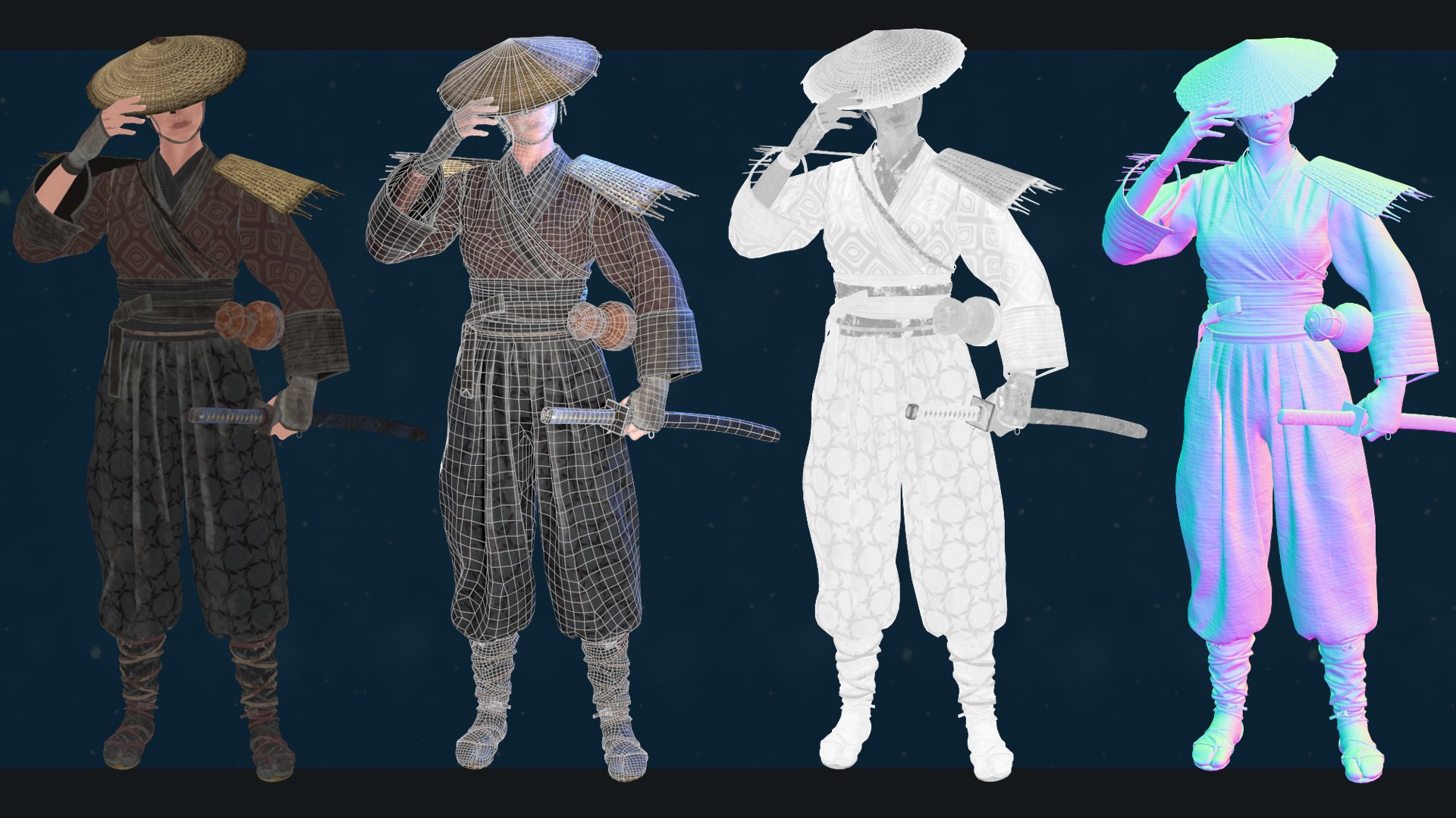 3D Asian warriors pack model https://p.turbosquid.com/ts-thumb/Pt/6p1jGd/UF/albedo_normals_wire/jpg/1730986376/1920x1080/fit_q87/a7abe9036cf0b0309c2f464003e3adec436654c8/albedo_normals_wire.jpg