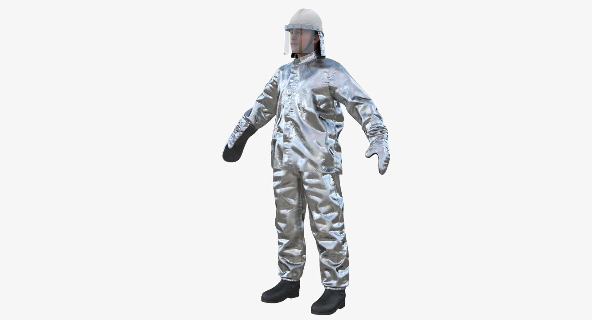 Firefighter Wearing Aluminized Fire Proximity Suit 3D model preview