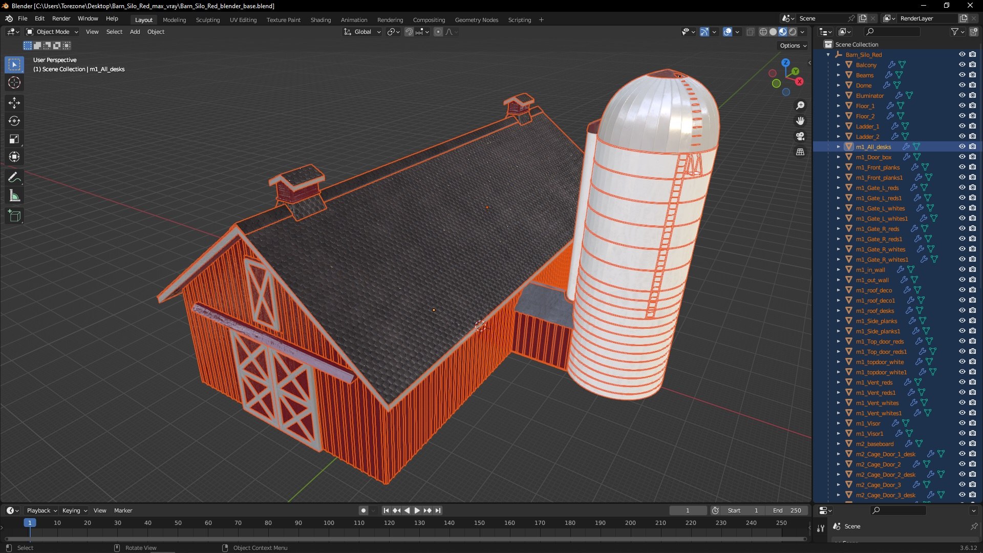 Barn Silo Red 3D model preview