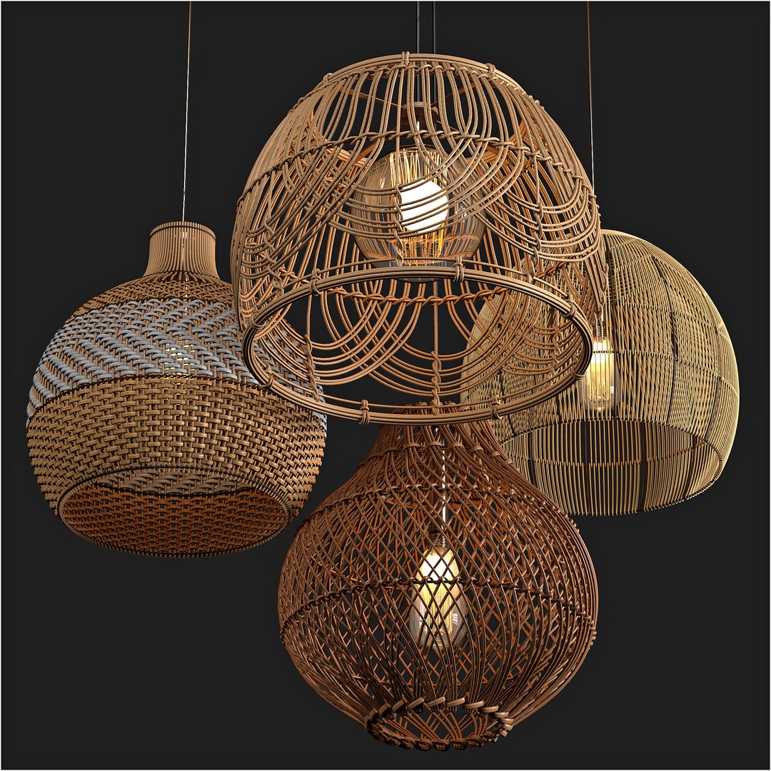 4 Rattan Pendant Lights 3D Model - TurboSquid 1959692