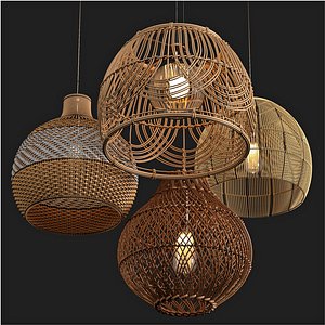 4 Rattan Pendant Lights 3D model