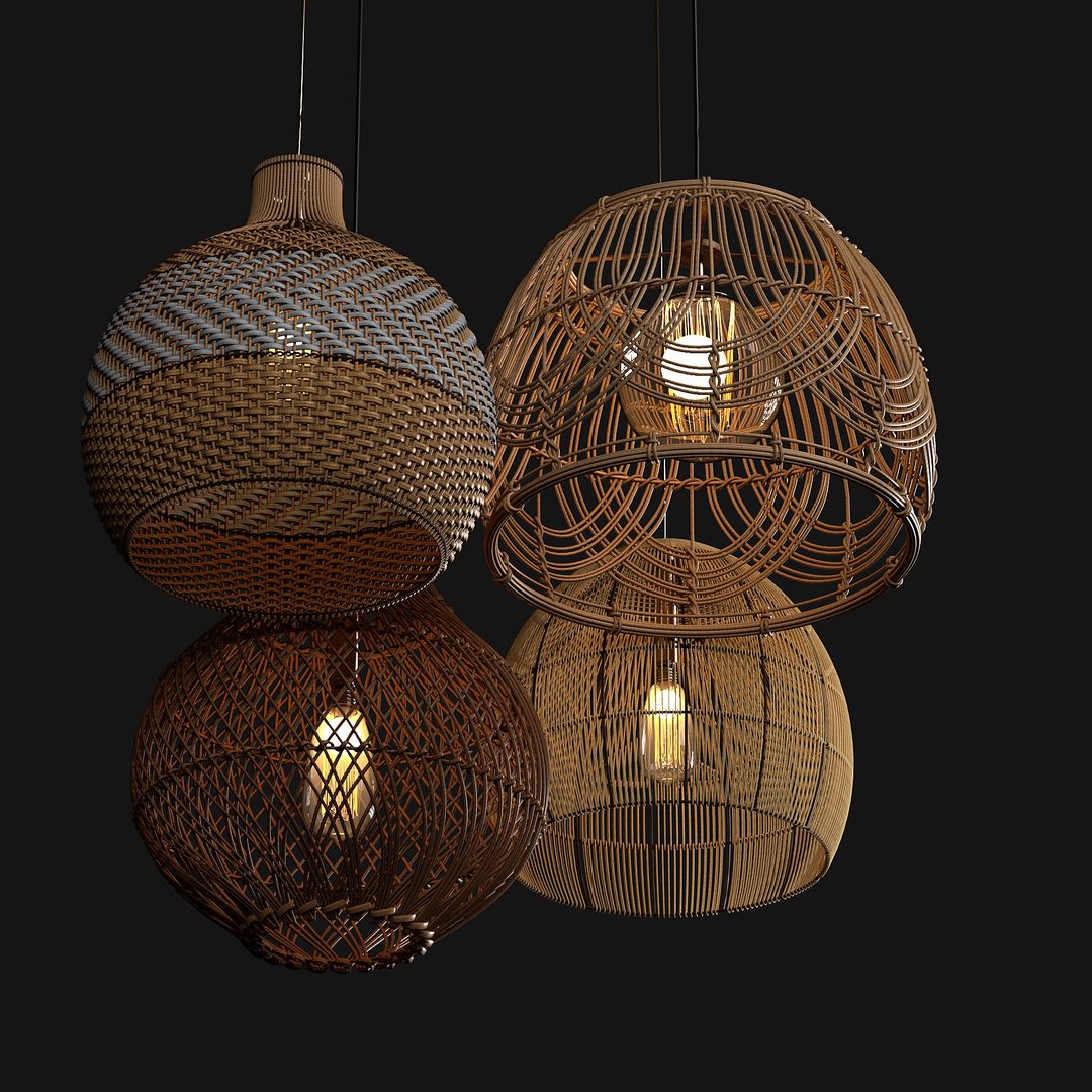 4 Rattan Pendant Lights 3d Model Turbosquid 1959692