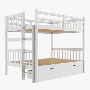 Childrens Bunk Bed in White Wood Finish 3D