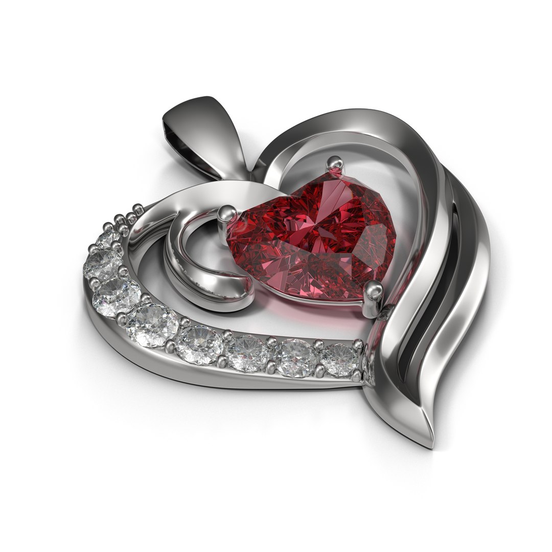 Ruby Heart Necklace 3D Model 3D model preview