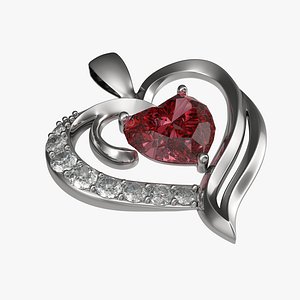 3d ruby heart necklace modeled model