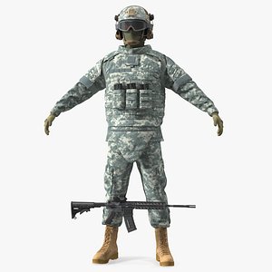 Army Soldier in Grey Camo A-pose Fur 3D model