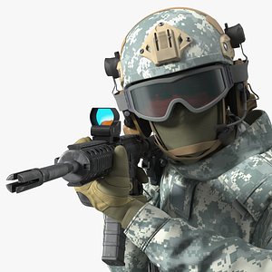 Military Soldier in Grey Camo Rigged 3D model
