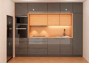Modern Kitchen Interior Set   Wood Cabinets 3D