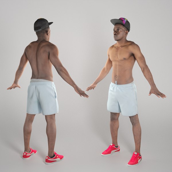 Shirtless young man ready for animation 345 3D