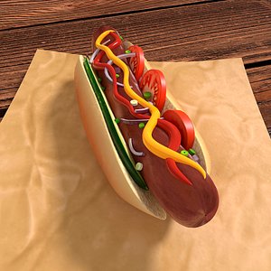 photorealistic hot dog model