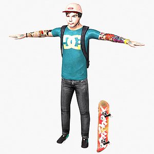 male skater character skate 3d model
