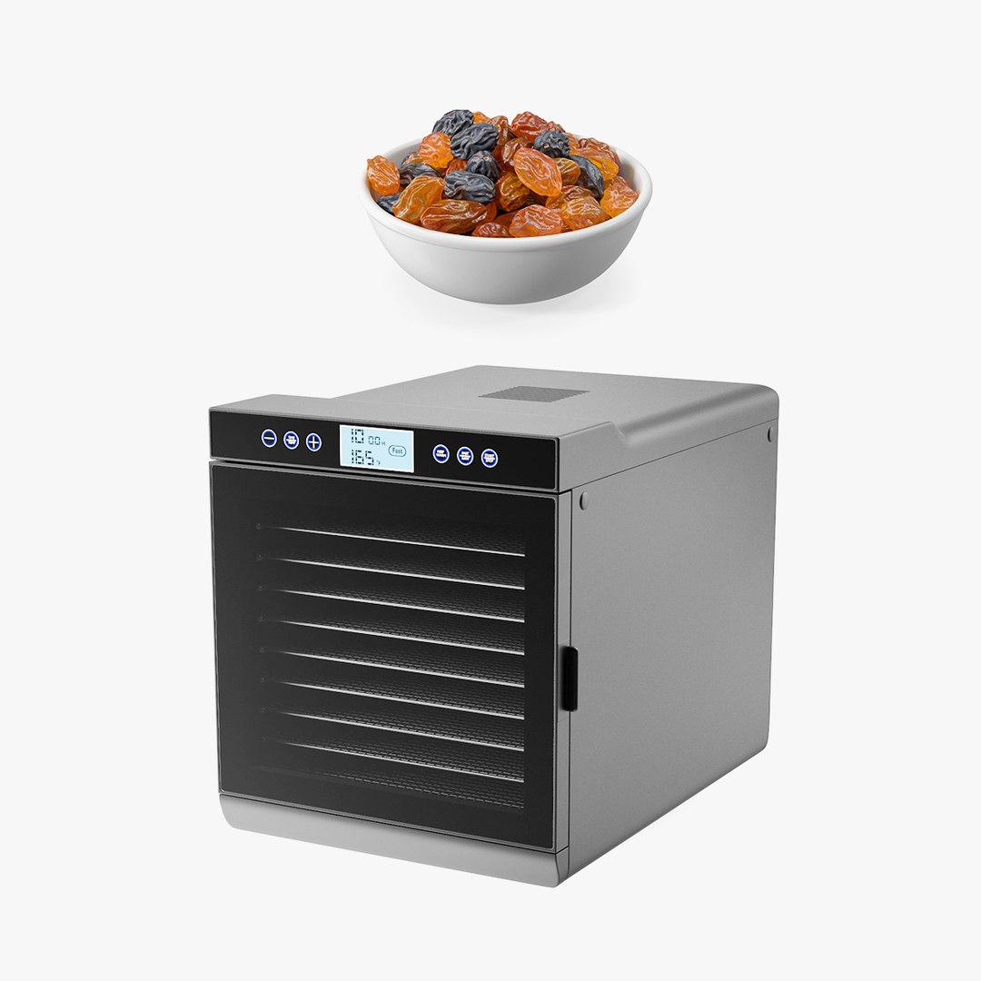 Food Dehydrator Machine with Raisins in a Bowl Collection 3D model preview