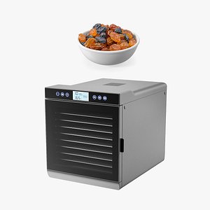 Food Dehydrator Machine with Raisins in a Bowl Collection 3D