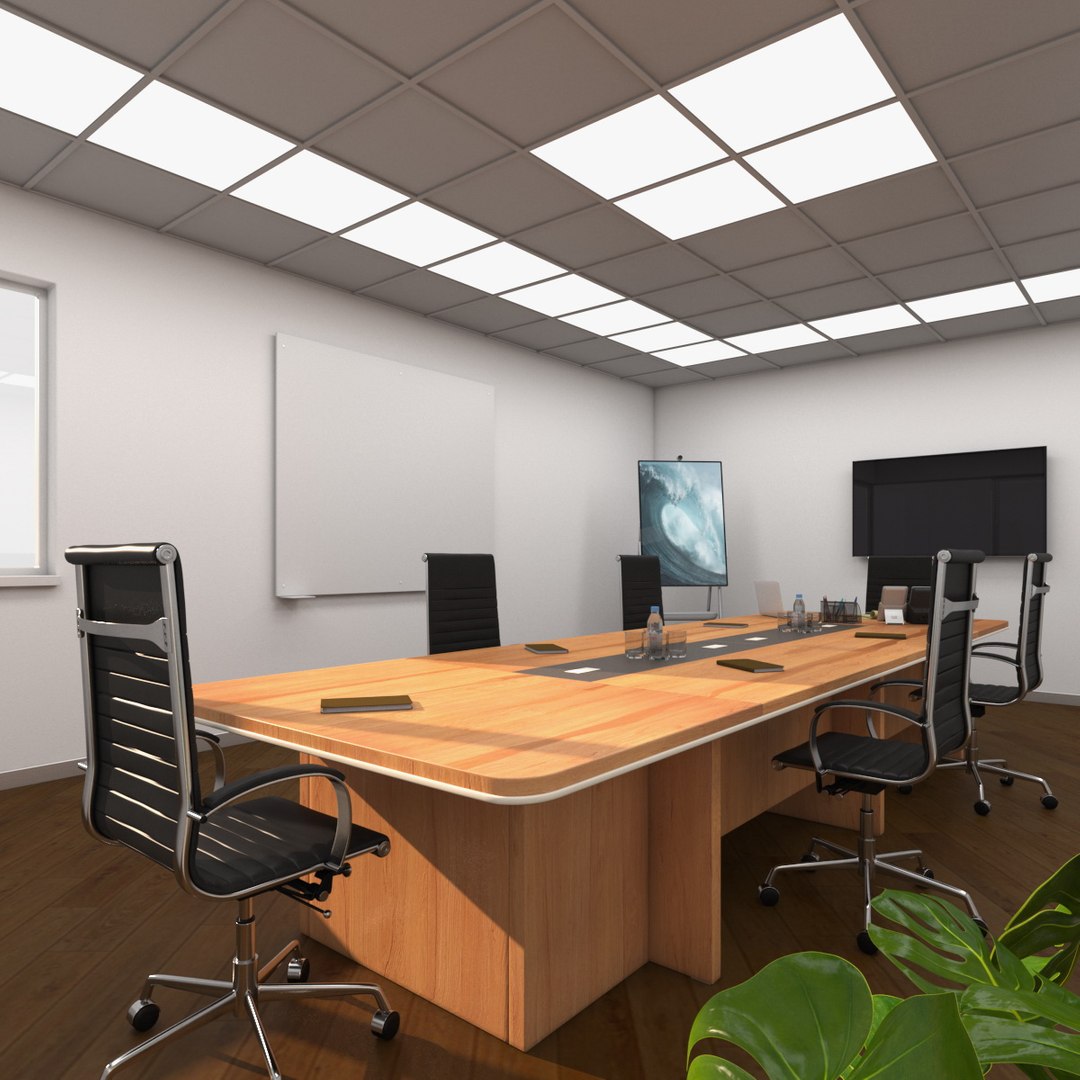 Equipped Meeting Room White 3D model preview