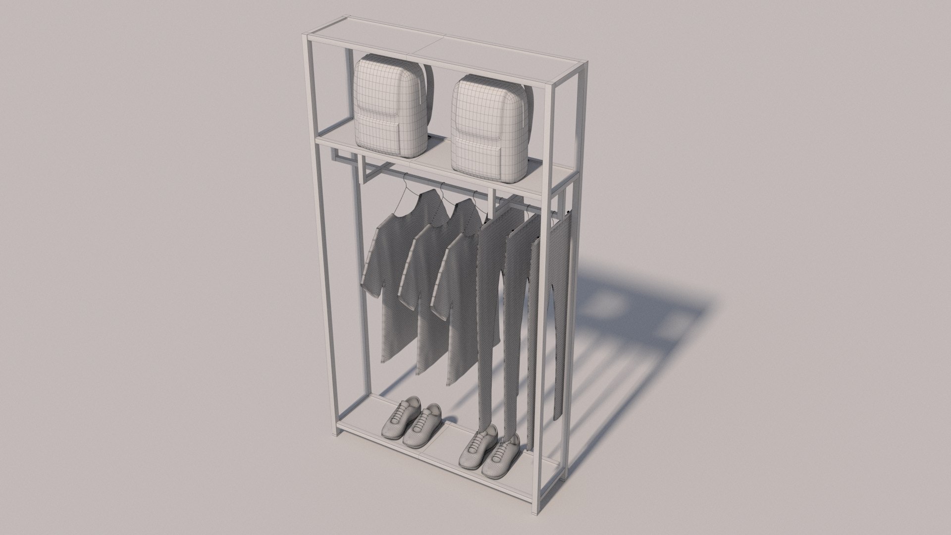 Tshirts Jeans Sport Shoes and Backpack Rack 3D model https://p.turbosquid.com/ts-thumb/Pw/YkAQZn/DU/20001/jpg/1698344238/1920x1080/fit_q87/2a33668ab3c3c393652f7f21becad83c7bc0a88d/20001.jpg