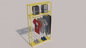 Tshirts Jeans Sport Shoes and Backpack Rack 3D model