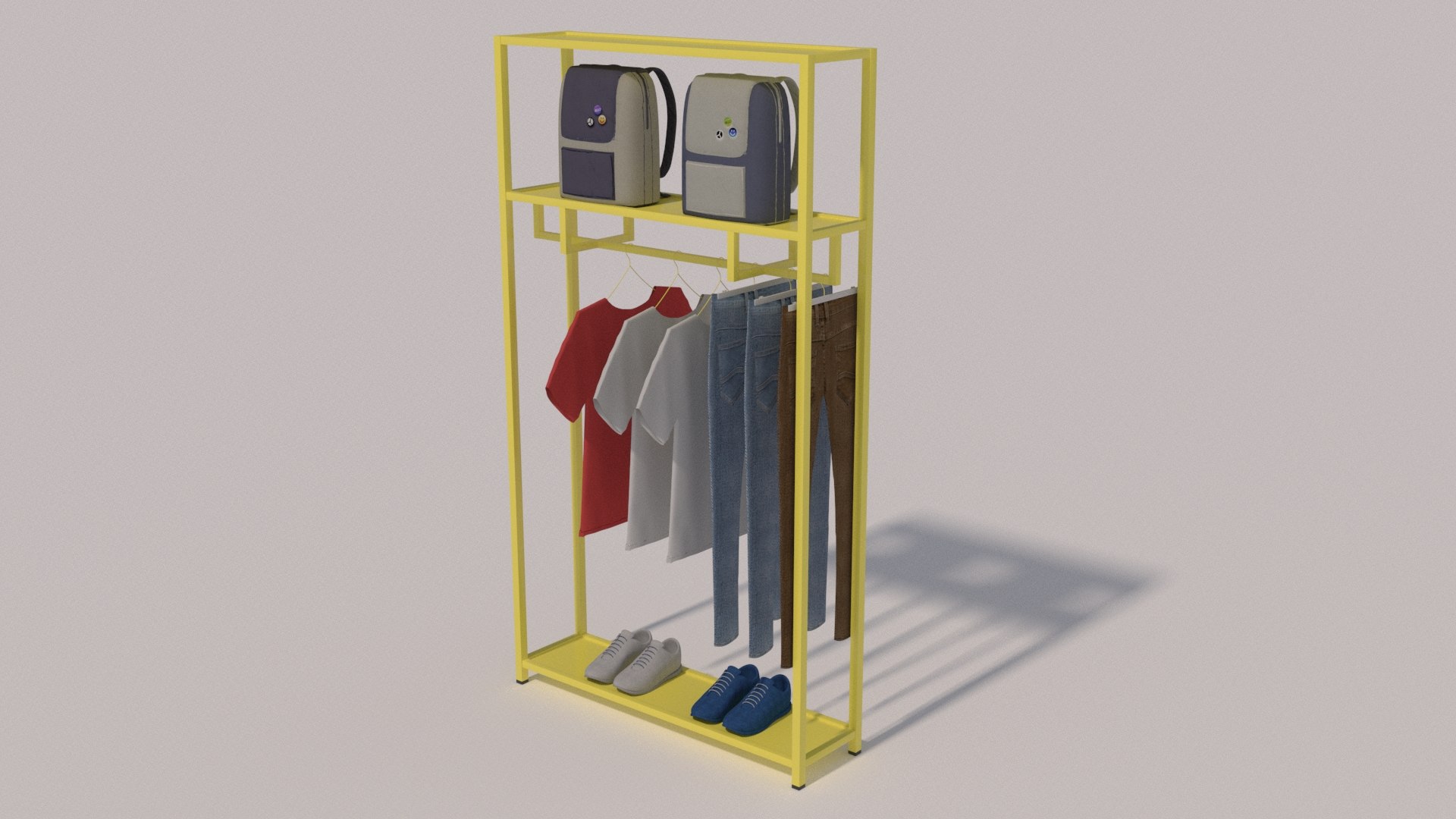 Tshirts Jeans Sport Shoes and Backpack Rack 3D model https://p.turbosquid.com/ts-thumb/Pw/YkAQZn/ru/10003/jpg/1698344229/1920x1080/fit_q87/1c044d7f7ffe13d233ed2fb3acdb980f13c487a9/10003.jpg