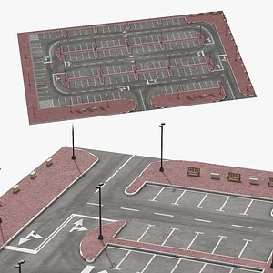 Urban Parking Area With Curbs And Lights