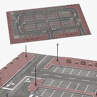 Urban Parking Area With Curbs And Lights