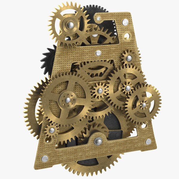 3D model clockwork gears brass clock