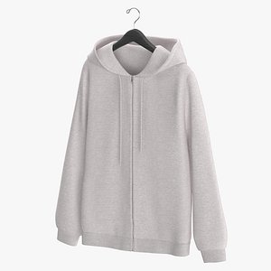 Zipper Hooded Sweatshirt Hanging Male No Pocket Blank White and Branded Heather