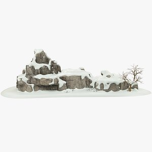 3D snowy rock tree