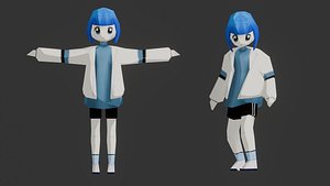 3D Anime Girl Low Poly Model with animation