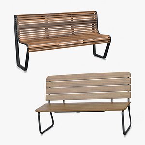 3D Contemporary Public Park Seating Pack - Street Bench Duo
