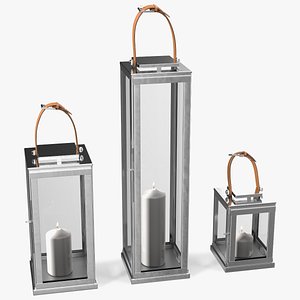 Glass and Metal Candle Lantern Set 3D model