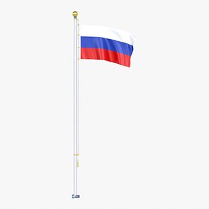 3D Russia Flag Stand Pole Animated Loop model