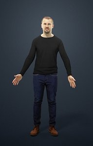 Animated Casual Man in Jeans Long Sleeves - A-pose - Master - rigged Biped CAT  walk included