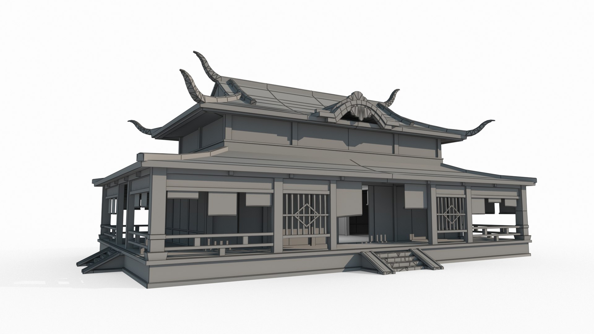 Luxury wing rooms in ancient Asian architecture 3D model - TurboSquid ...