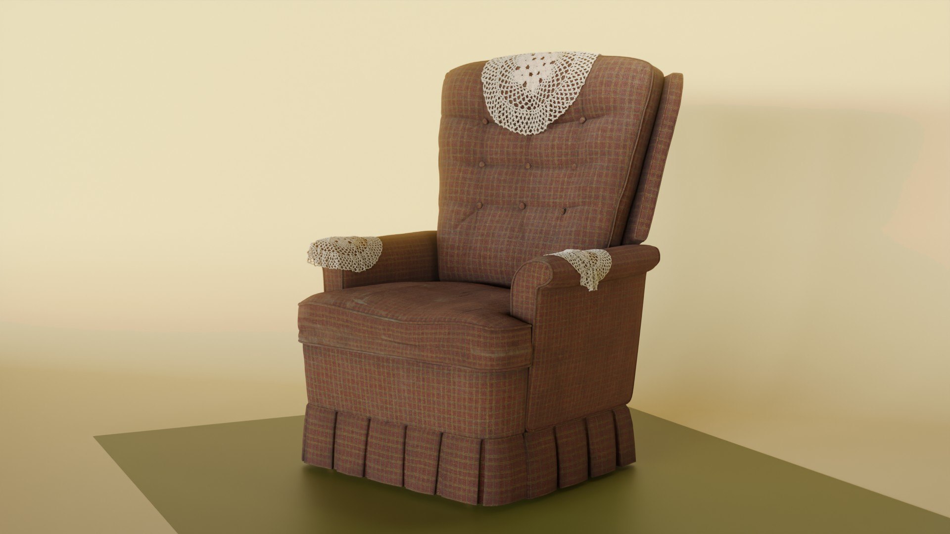 Vintage La-Z-Boy Recliner With Crocheted Doilies 3D Model