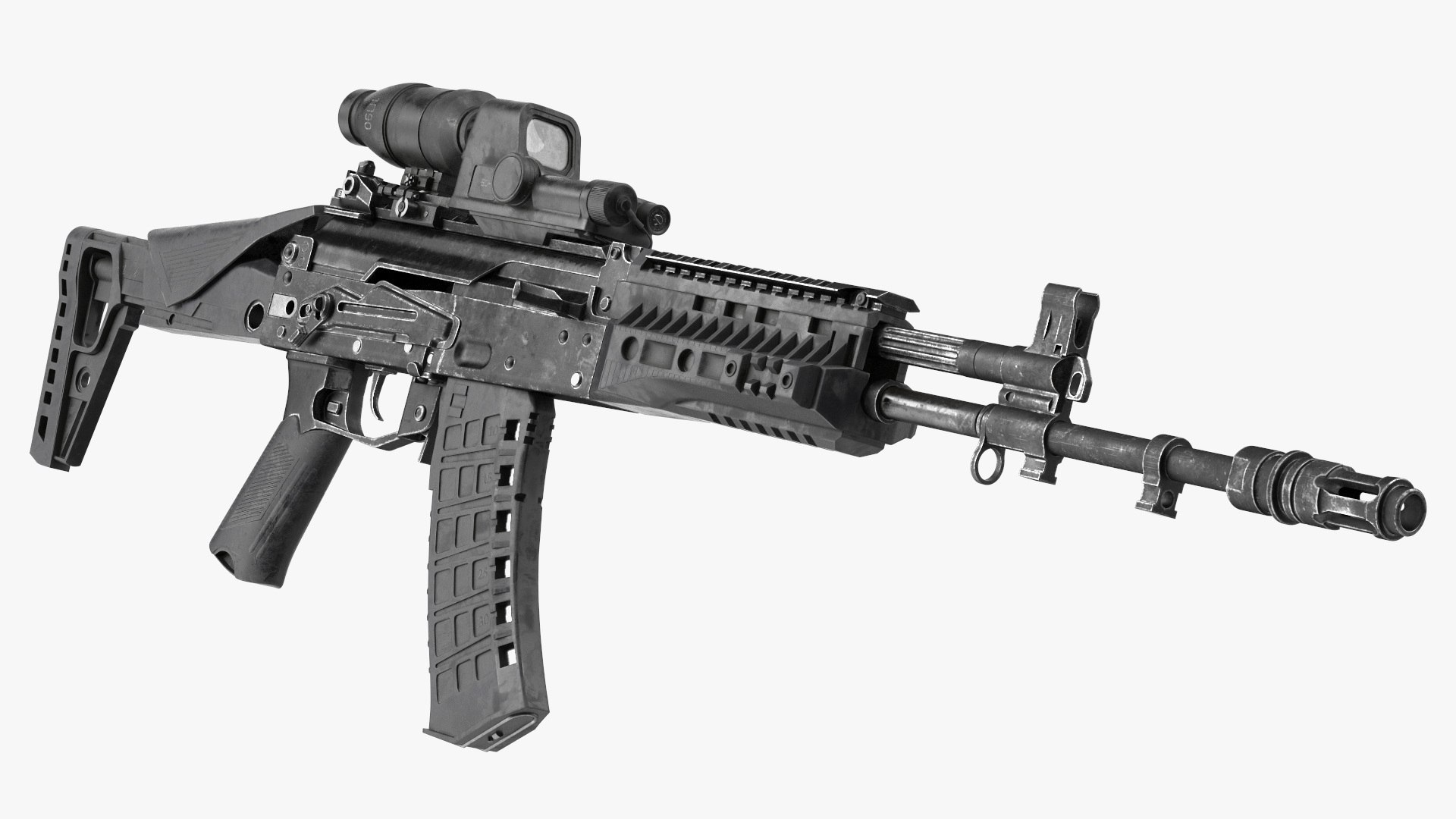 Shabby Military Assault Rifle AK-12 with Optics 3D model preview
