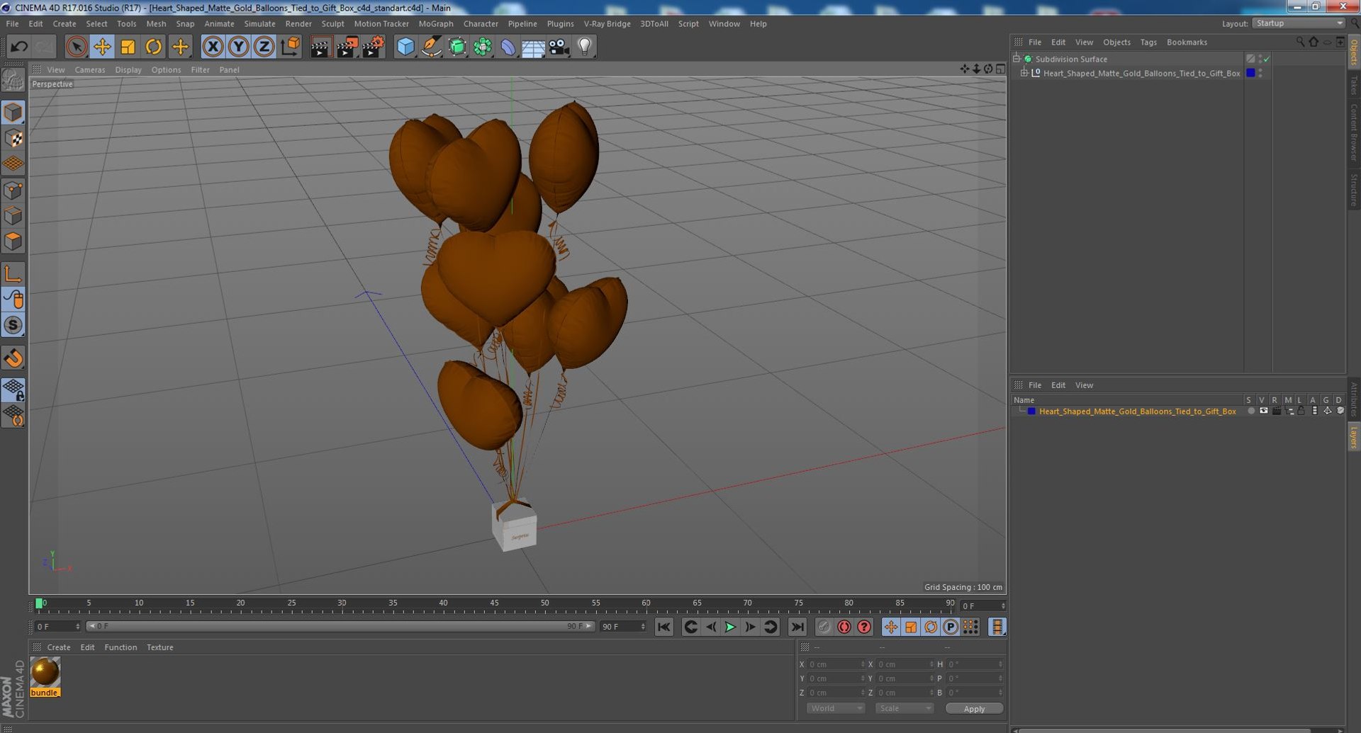 Heart Shaped Matte Gold Balloons Tied To Gift Box 3D Model - TurboSquid ...