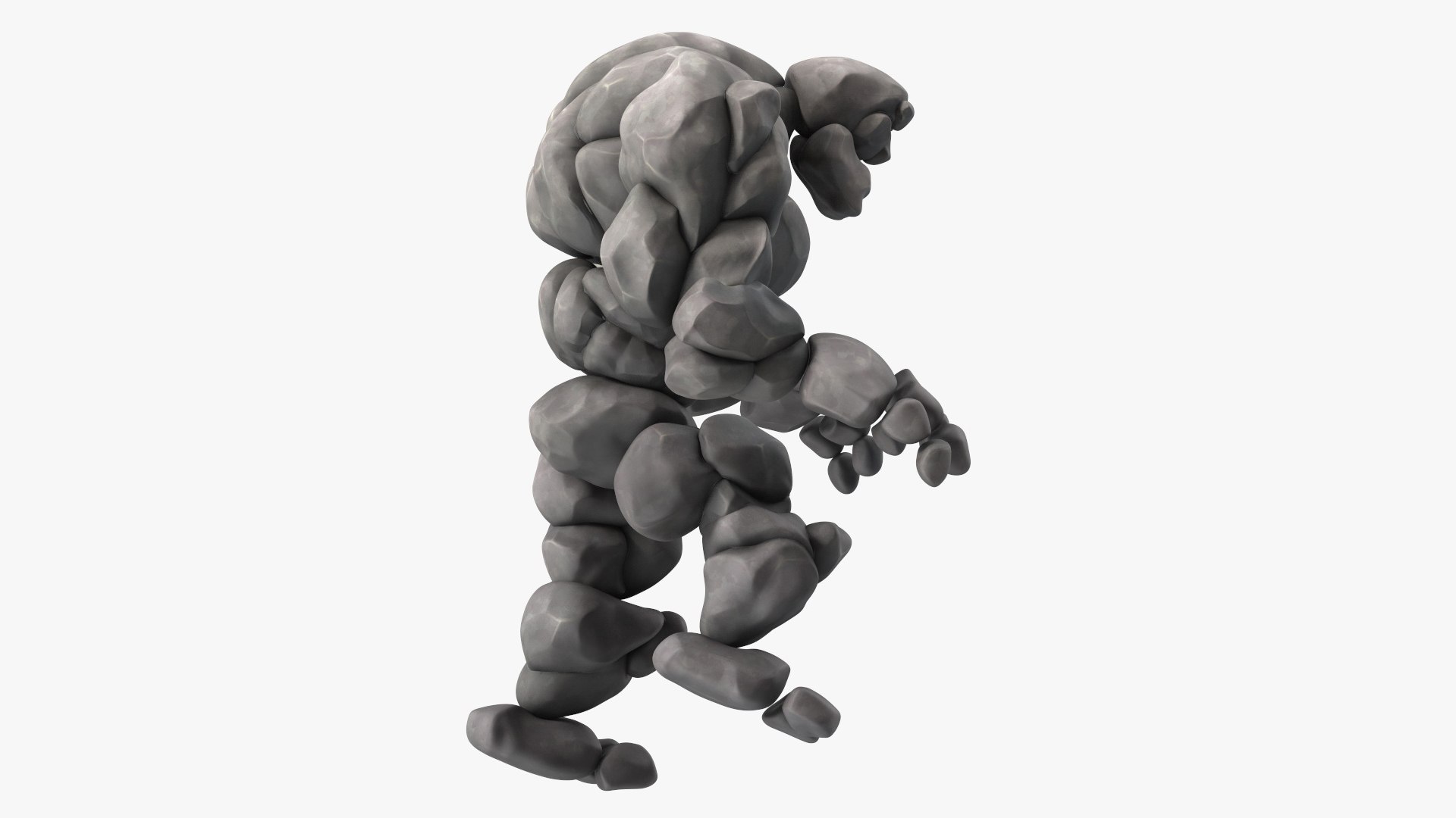 Character Stone Golem Cartoon Gray Rigged for Cinema 4D