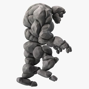 3D Character Stone Golem Cartoon Gray Rigged for Cinema 4D model