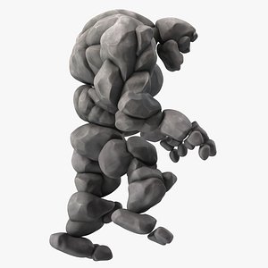 Character Stone Golem Cartoon Gray Rigged for Cinema 4D