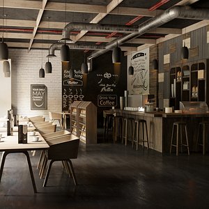 3D model coffee interior design bar restaurant