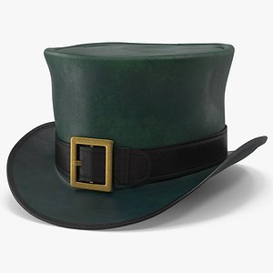 Leather Top Hat Green with Buckle 3D model