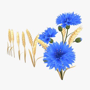 Stylized Cornflower and Wheat