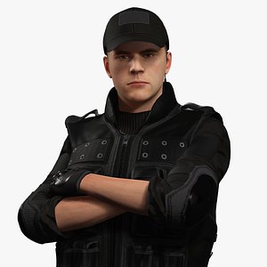Tactical Operative 3D Character in Black Gear Security Guard Character Rigged
