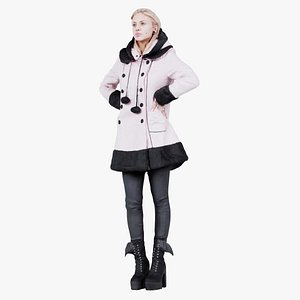 3D Woman in Pink Coat 03 Remastered model