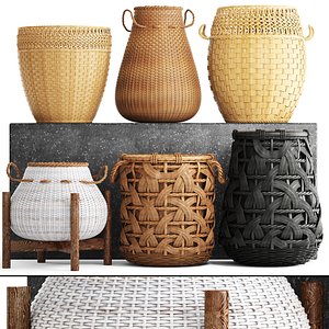 basket rattan set 3D model