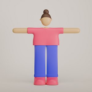 Stylized Cartoon Simple Woman Character