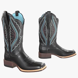 3D Black Stitch Cowgirl Boots model